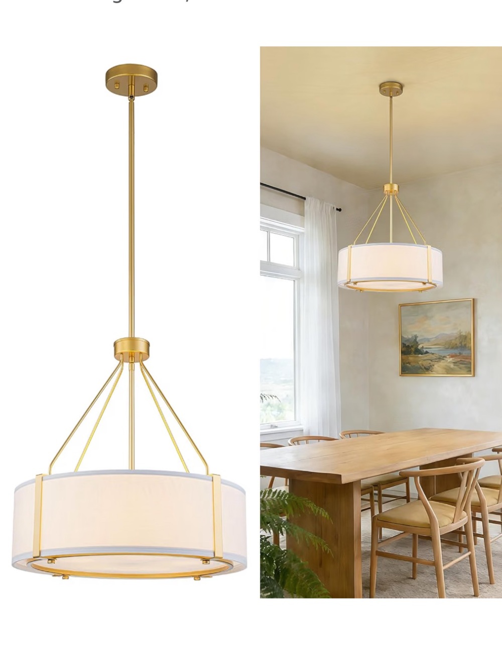NIB 20'' Gold Drum Chandelier Modern Dining Room Light Fixture
White Fabric